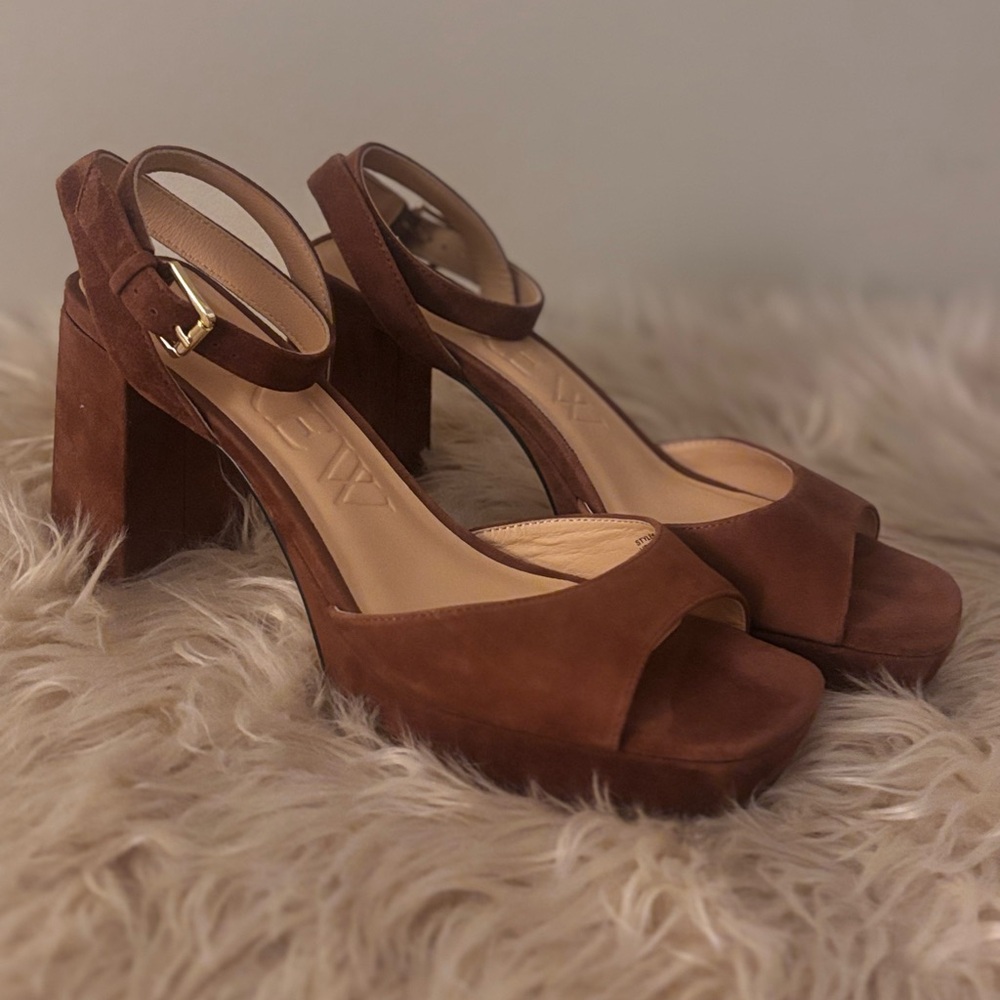 J Crew Ankle Strap Platform Heels in Caramel Suede Women's Sz10, NWOT - Picture 2 of 6